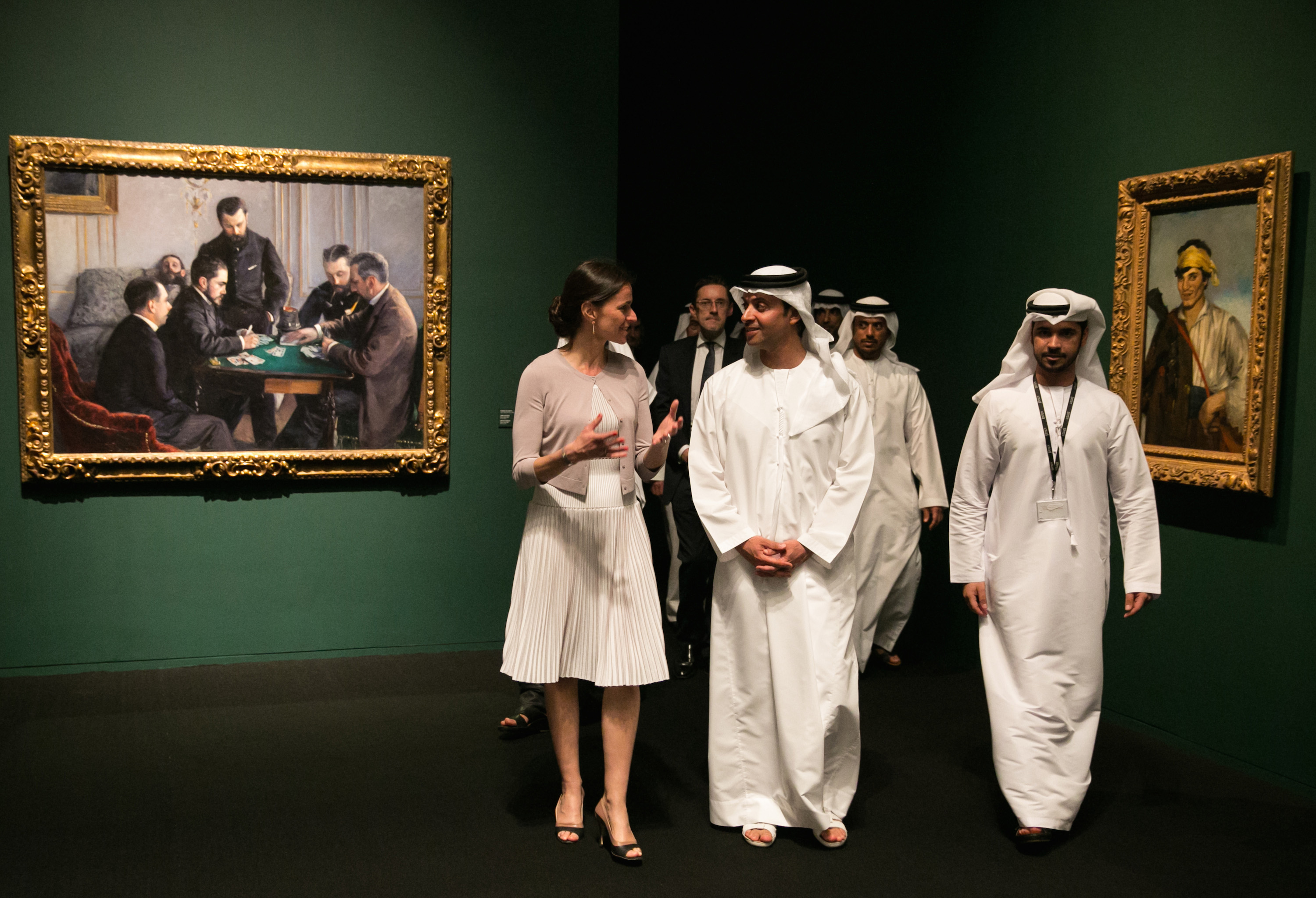 Aurélie Filippetti, former French culture minister, and His Highness Hazza bin Zayed bin Sultan Al Nahyan, national security adviser and vice chairman of the Abu Dhabi Executive Council, at the opening of “Birth of a Museum.” Saadiyat Island, Abu Dhabi. 2013.