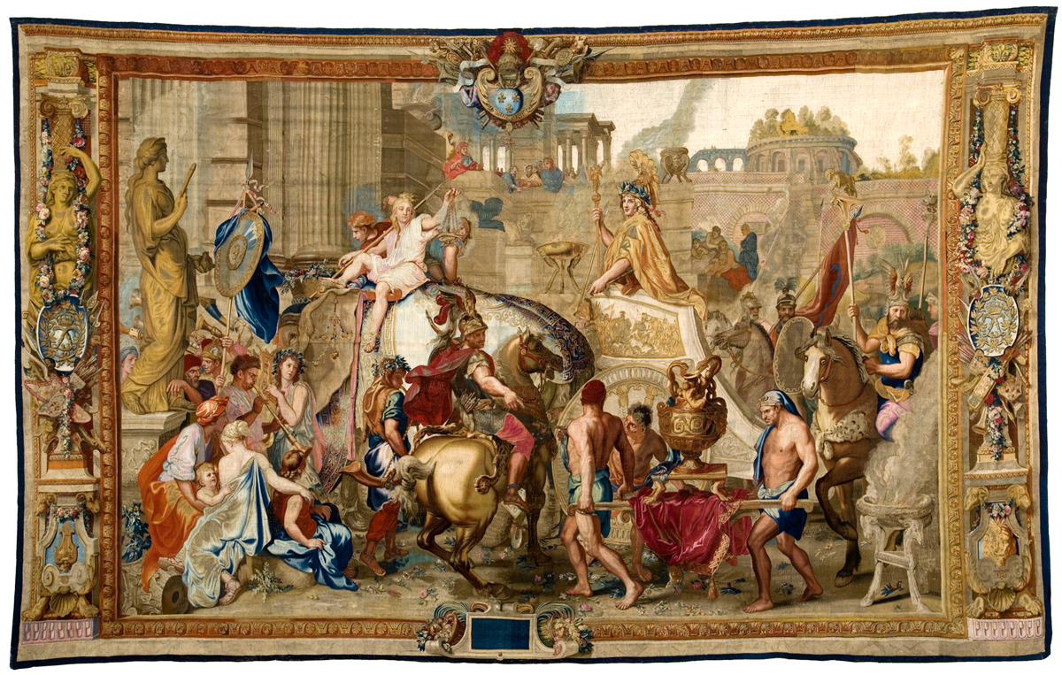 Charles le Brun and the Manufacture des Gobelins. The Entry of Alexander into Babylon. c. 1665–1676. Wool, silk, gilt metal- and silver-wrapped thread. Le Mobilier National, Paris.