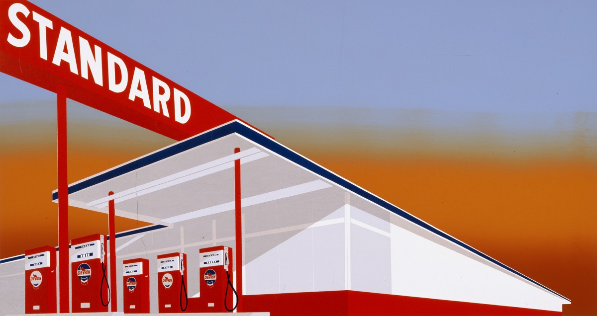 Ed Ruscha. Standard Station. 1966. Color screenprint. 25½ × 40 in. Fine Arts Museums of San Francisco. © Ed Ruscha.